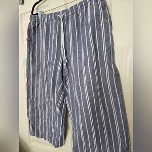 Beach Lunch Lounge Margot Drawstring Striped Wide Leg Pants Capri Sz L Nautical